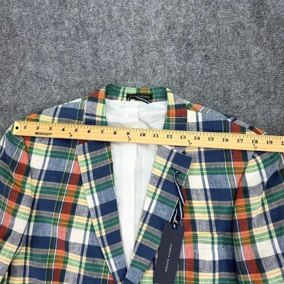Tommy Hilfiger Blazer Mens 42L Colorful Plaid Ethan 100% Linen Jacket $295 MSRP